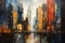 Ethereal Urban Tale: Abstract Cityscape in Deep Oil Brushwork