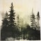 Ethereal Vintage: Misty Spruce Forest Monotype Print