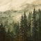 Ethereal Vintage: Misty Spruce Forest Monotype Print