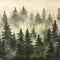 Ethereal Vintage: Misty Spruce Forest Monotype Print