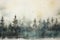 Ethereal Vintage: Misty Spruce Forest Monotype Print