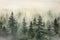 Ethereal Vintage: Misty Spruce Forest Monotype Print