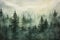 Ethereal Vintage: Misty Spruce Forest Monotype Print