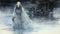 Ethereal Water Witch: Darkly Romantic Illustration Of A Haunting White Figure In A Lake