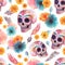 Ethereal Watercolor Sugar Skulls and Floral Design for Day of the Dead