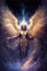 Ethereal winged Angel Cosmic Background Illustration, Shining cosmic Entity in Space, Generative AI
