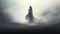 Ethereal Woman: Mysterious Silhouette Emerging From Fog