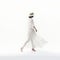 Ethereal Woman in White Dress Walking - Artistic Studio Portrait