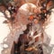 Ethereal woman with white hair among floral splendor. AI generated