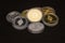 Ethereum and Bitcoin coins currency finance money stack together. Crypto currency background with various of shiny silver and gold