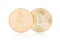 Ethereum and Bitcoin, golden coins on white, clipping path