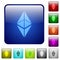 Ethereum classic digital cryptocurrency color square buttons