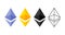Ethereum cripto currency chrystal icon set. Blockchain platform. Symbol of smart technologies. Decentralized computer