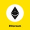 Ethereum cryptocurrency blockchain flat icon a yellow background. Vector ethereum sign.