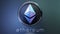 Ethereum logo in front view on dark background