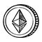 Etherium cryptocurrency money coin sketch icon. Vector Ethereum crypto sign. Hand drawn isolated crypto mining symbol.