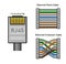 Ethernet Connector Pinout Color Code. Straight and Crossover RJ45 Connect. Vector