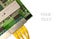 Ethernet switch board with yellow patch cords top view