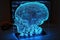 Ethics of Artificial Intelligence and Robotics. AI Ethical problems and decision-making role of artificial intelligence. Blue neon