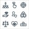 ethics line icons. linear set. quality vector line set such as money, business, justice, police handcuffs, integrity, values,