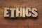 Ethics word in wood type