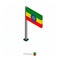 Ethiopia Flag on Flagpole in Isometric dimension