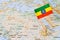 Ethiopia flag pin on map