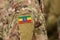 Ethiopia flag on soldiers arm. Ethiopia troops collage