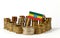 Ethiopia flag with stack of money coins