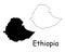 Ethiopia Map. Ethiopian Black silhouette and outline map isolated on white background. Federal Democratic Republic of Ethiopia