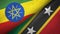 Ethiopia and Saint Kitts and Nevis two flags textile cloth, fabric texture