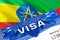 Ethiopia Visa in passport. USA immigration Visa for Ethiopia citizens focusing on word VISA. Travel Ethiopia visa in national