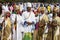 Ethiopian people wearing traditional costumes take part in Timkat religious Orthodox festival in Addis Ababa, Ethiopia.