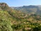 Ethiopian village in the valley of mountains. Africa.