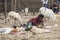 Ethiopian woman making baskets.