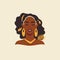 Ethnic African boho black woman portrait fashion golden jewelry accessories vector flat illustration