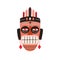 Ethnic african tribal mask showing teeth and expressing anger. Traditional holy symbol. Ancient art. Flat vector