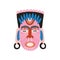 Ethnic african tribal pink mask with closed eyes and open mouth. Traditional holy symbol. Ancient art. Flat vector