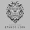 Ethnic black head of lion on grey. totem / tattoo design. Use for print, posters, t-shirts. Vector illustration