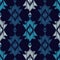 Ethnic boho blue seamless pattern. Embroidery on fabric. Retro motif.