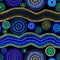 Ethnic design - dots, circles and waves. Glowing neon seamless pattern. Hand painting in australian aboriginal style.