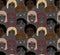 Ethnic female faces abstract pattern on dark background