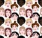 Ethnic female faces abstract pattern on white background