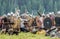 Ethnic Festival of Ancient Culture. Reconstruction of medieval warriors of knights in battle