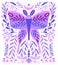Ethnic folk butterfly bright color in white background.Symmetry specular composition.Traditional ornament.