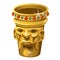 Ethnic Golden vase with human face isolated on a white background. Vector illustration.