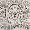 Ethnic hand drawing head of lion on African hand-drawn ethno pattern. totem / tattoo design. Use for print, posters, t-shirts. Ve