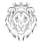 Ethnic hand drawing head of lion wearing a crown. totem / tattoo design. Use for print, posters, t-shirts. Vector illustration