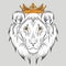 Ethnic hand drawing head of lion wearing a crown. totem / tattoo design. Use for print, posters, t-shirts. Vector illustration