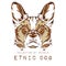 Ethnic head of dog on the white background totem / tattoo design. Use for print, posters, t-shirts. Vector illustration